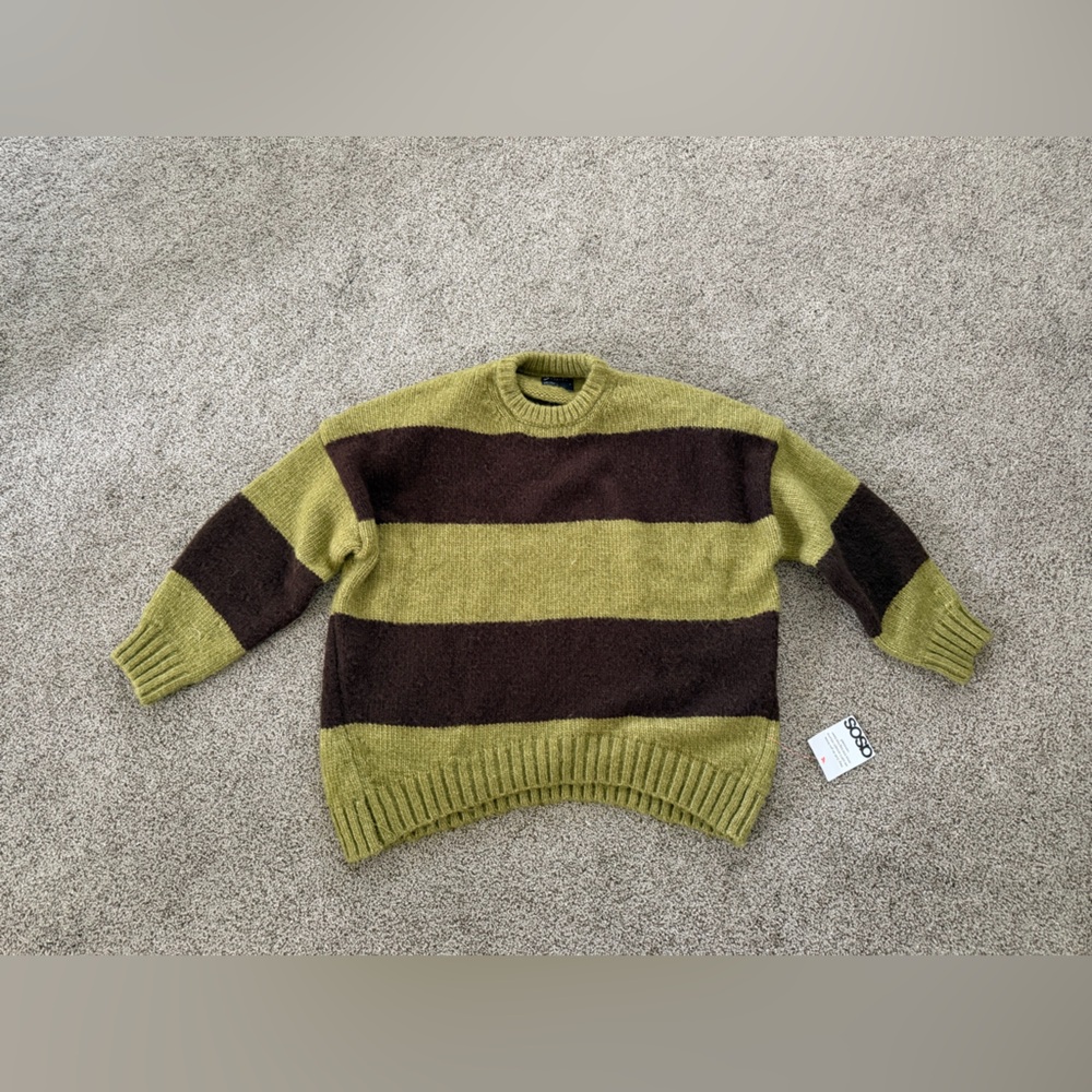 ASOS Olive & Brown Wide-Stripe Crewneck Sweater